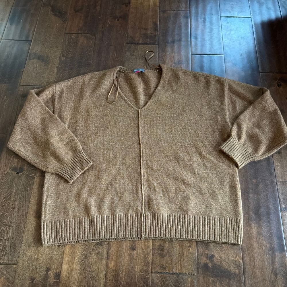 Vince Camuto Brown Marled V-Neck Oversized Sweater Soft Cozy Large